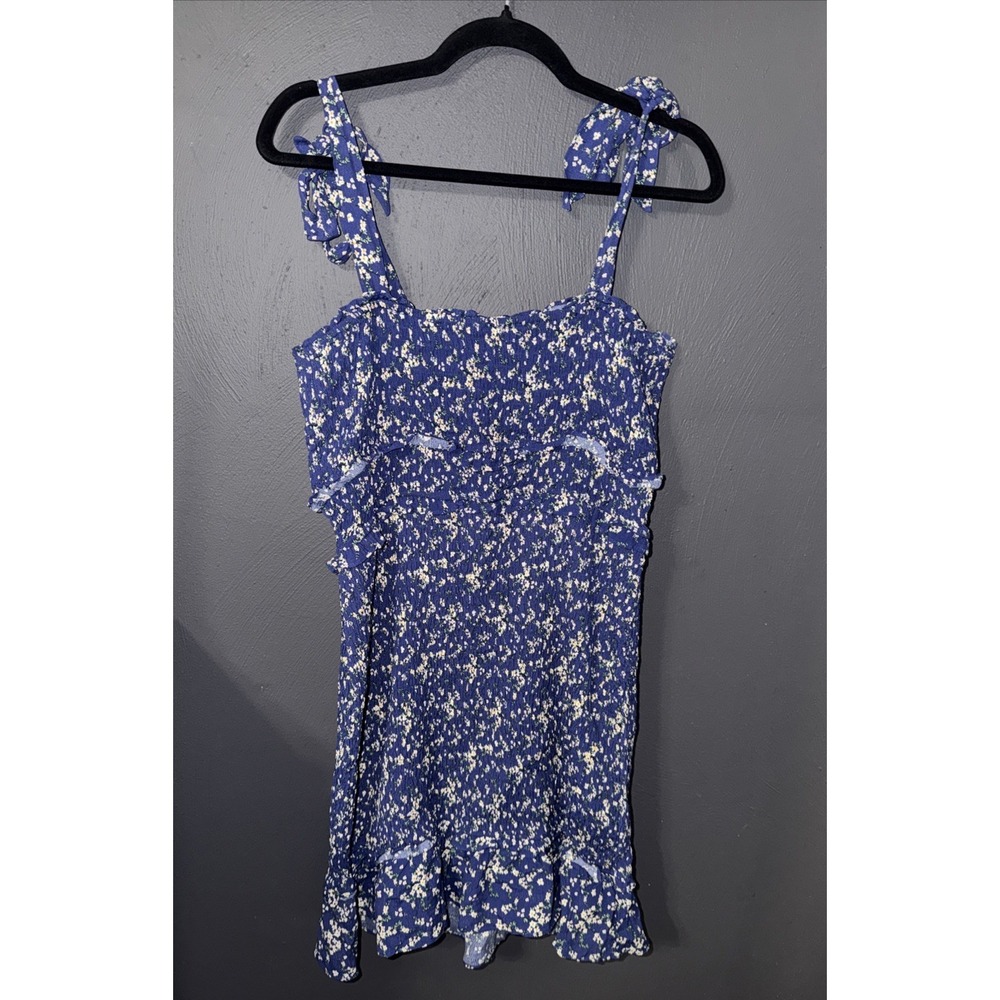 Flag & Anthem Blue Floral Tie Strap Sun Dress Size XL Cottagecore Rayon